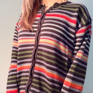 EDDIE BAUER STRIPED BUTTON UP CARDIGAN SWEATER